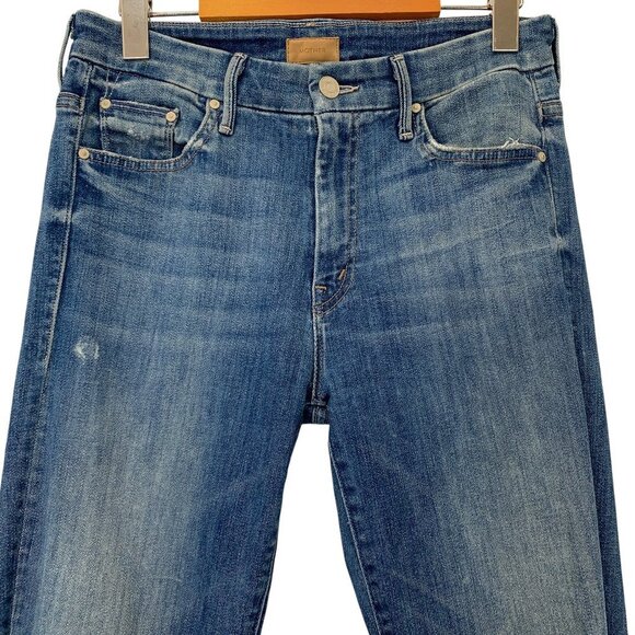 MOTHER High Waisted Looker Jeans Womens 28 Blue Medium Wash Distressed Stretch - Picture 3 of 11